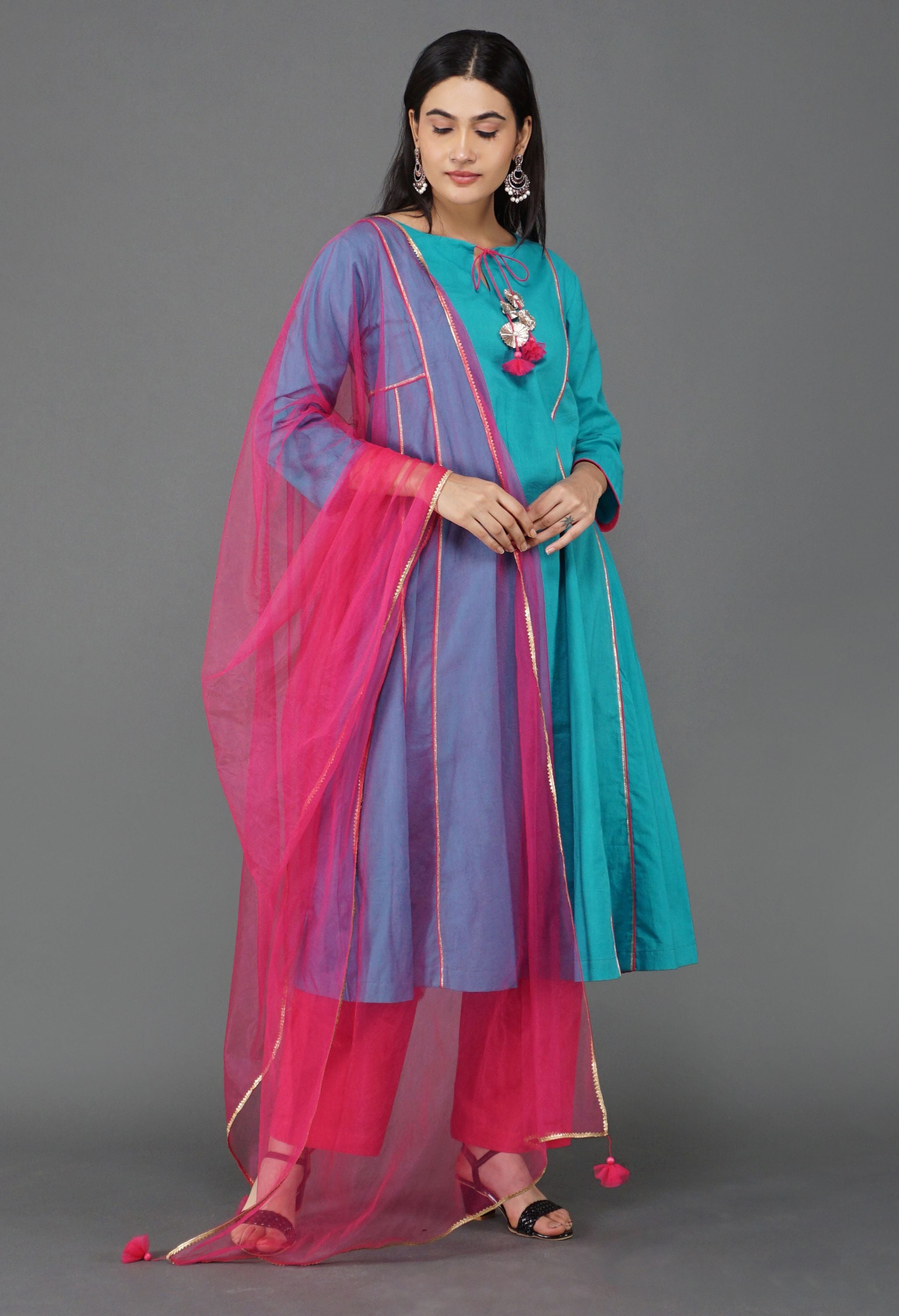 Aqua Blue Cotton Kurta Set | Aqua Blue Kurta Set For Women